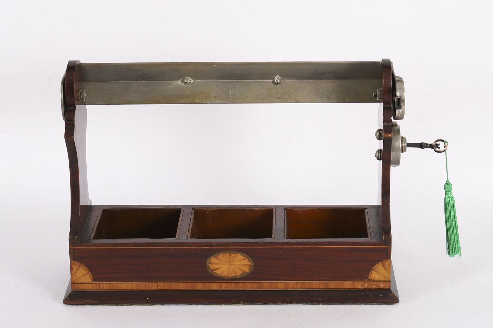 975.0 Antique Inlaid Walnut Three Cut  Crystal Decanter Tantalus C1870 19th C photo
