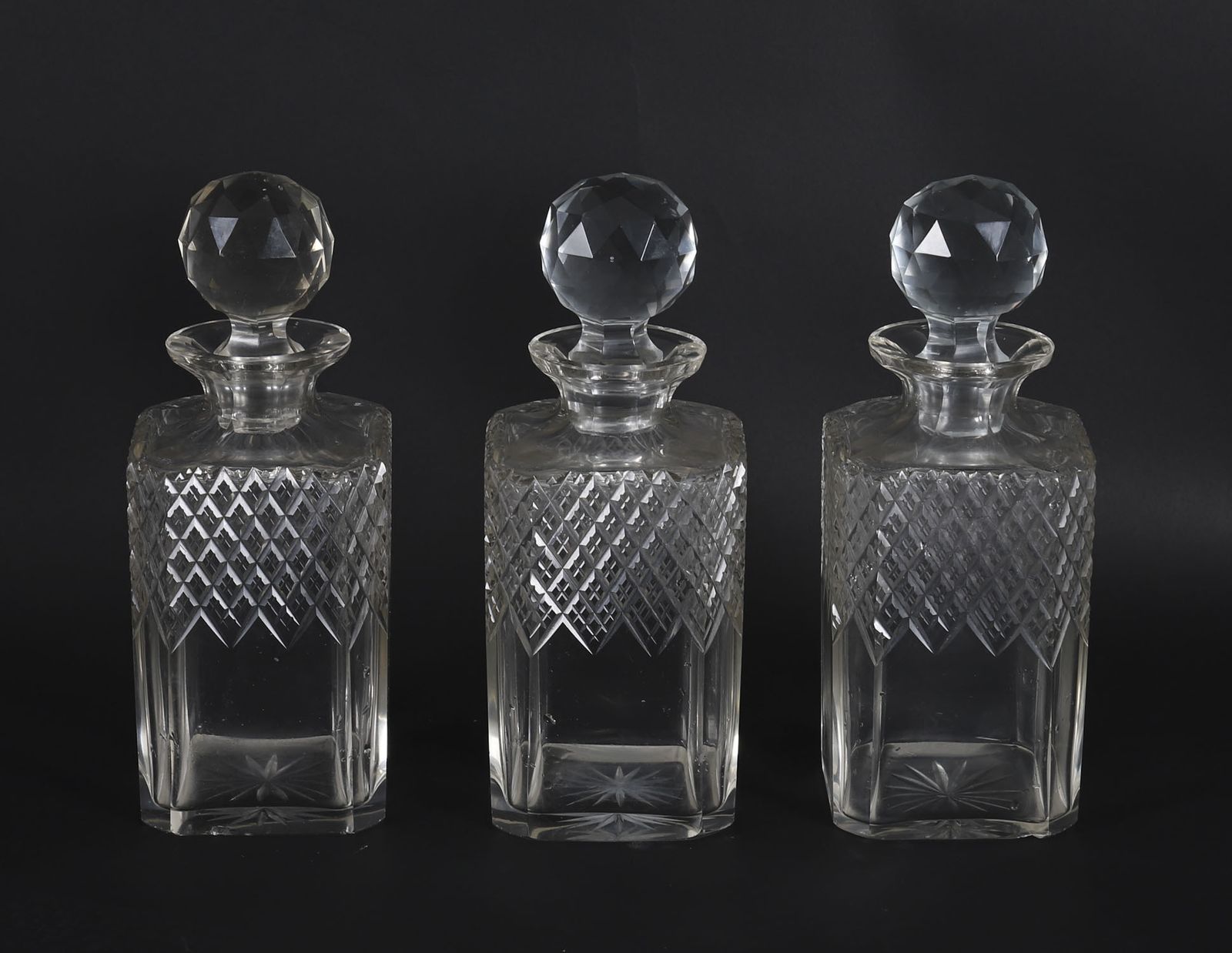 photo buy Antique Inlaid Walnut Three Cut  Crystal Decanter Tantalus C1870 19th C