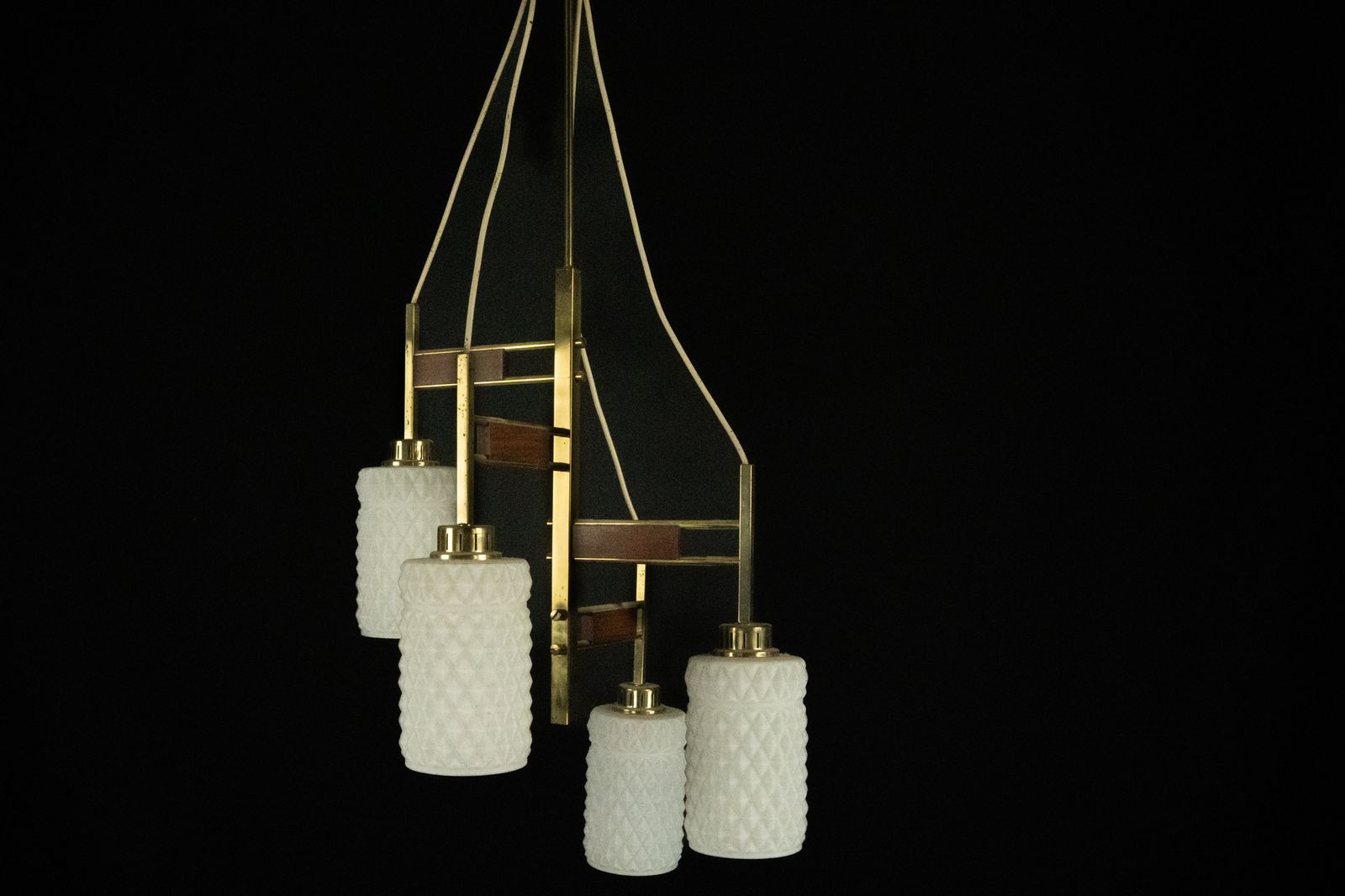 Mid Century Modern Brass & Glass Chandelier In Stilnovo Style, Italy 1950s photo 1430.0