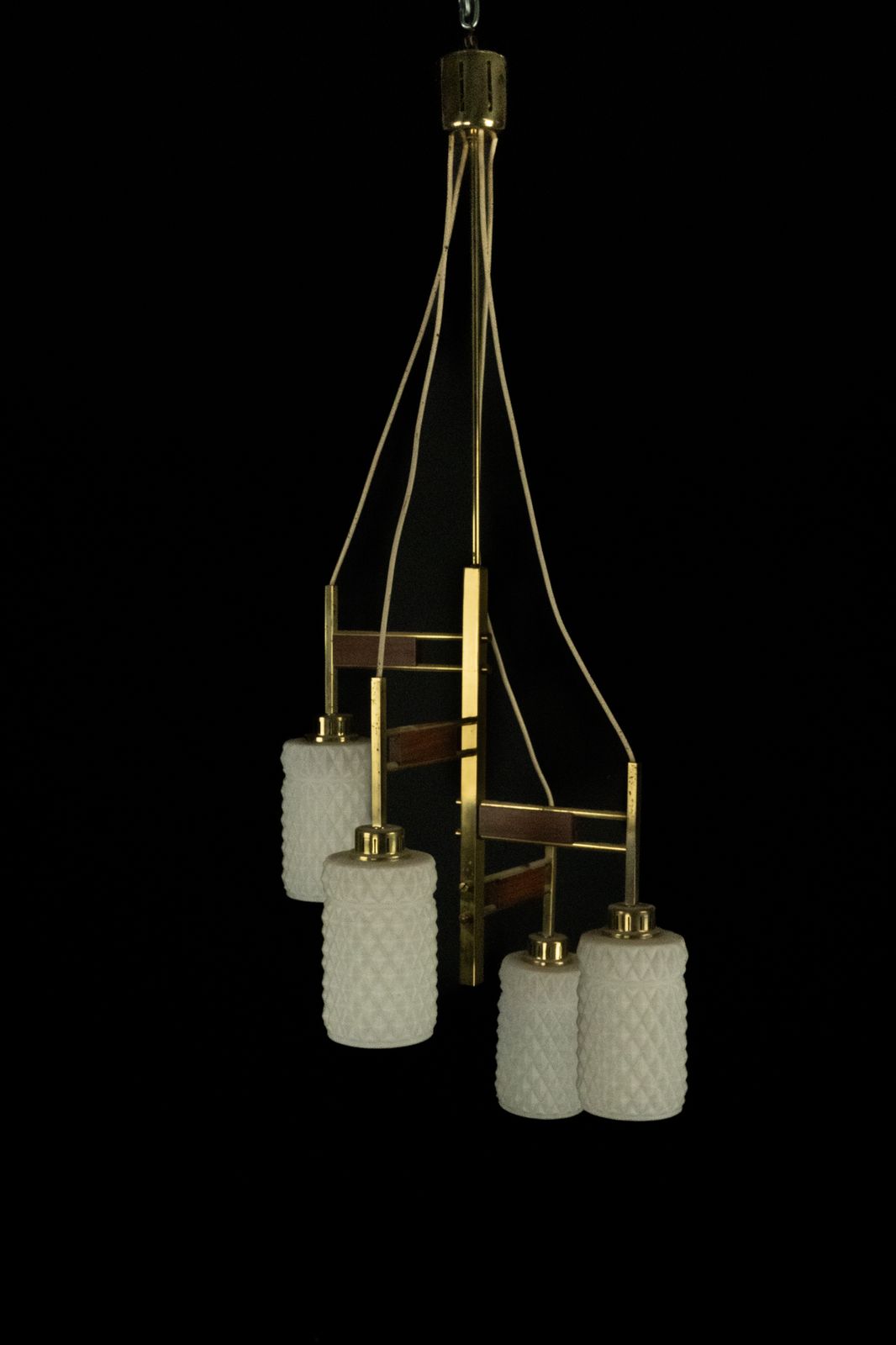 photo furniture Mid Century Modern Brass & Glass Chandelier In Stilnovo Style, Italy 1950s