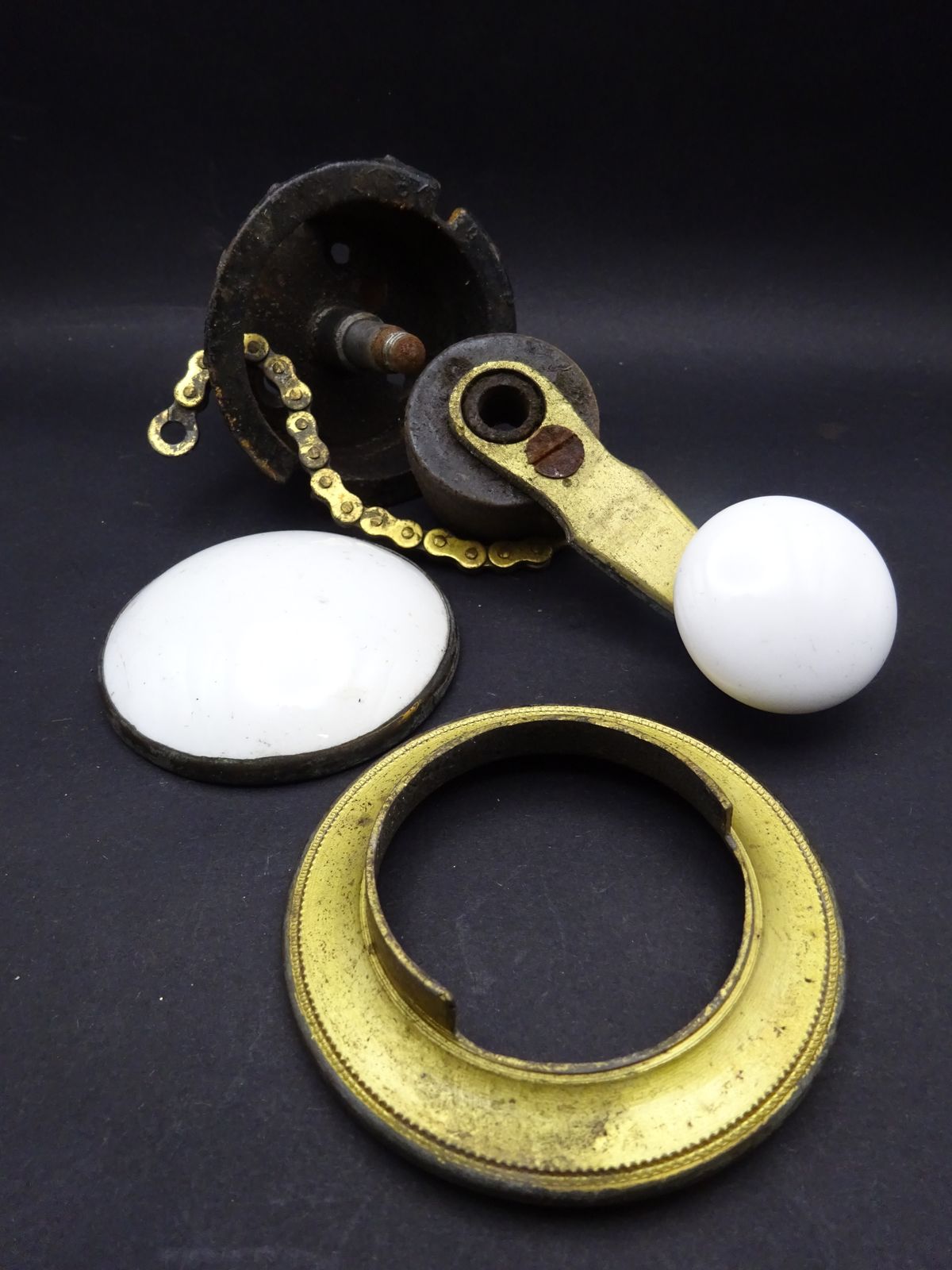 Original Antique Brass And Ceramic Servant/Butler Lever (Bl4) photo furniture