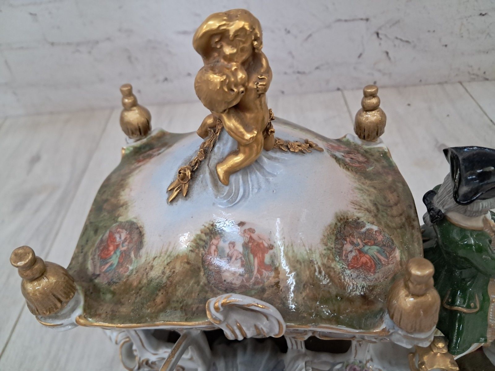 photo vintage Vintage German Scheibe Alsbach Porcelain Horse & Carriage Figurine Large Rococo