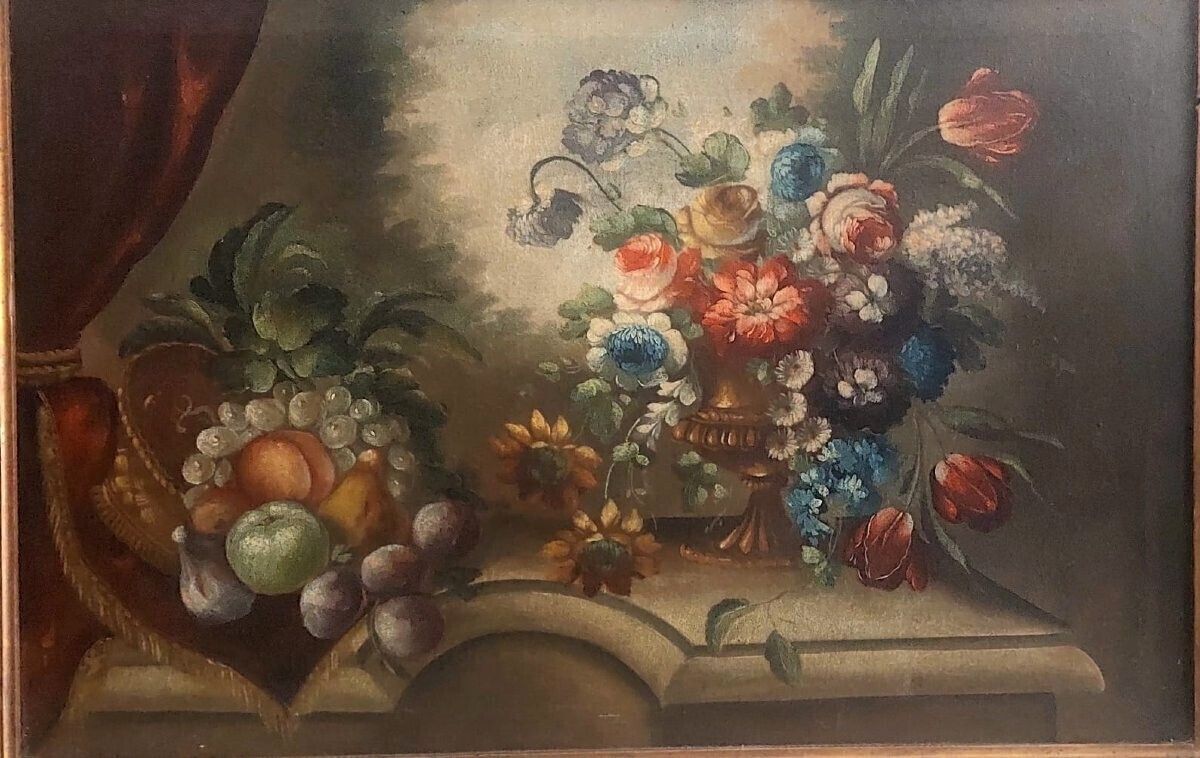 Oil Painting On Canvas Still Life With Flowers Early 19th Century Italy photo vinterior