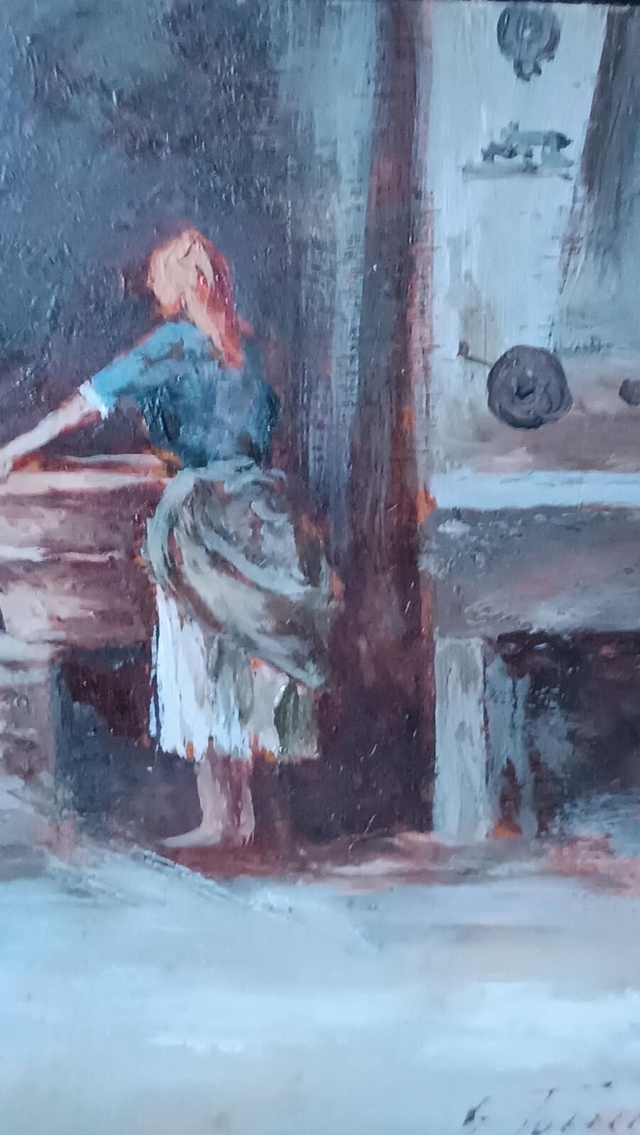 Oil On Tablet "The Laundress" Gino Tommasi (1880 1942), First 20th Century photo vinterior