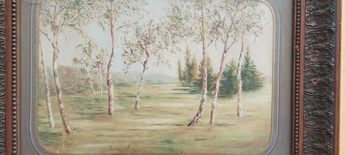 Antique 19th Century Country Landscape Painting Original Pill Frame photo for sale