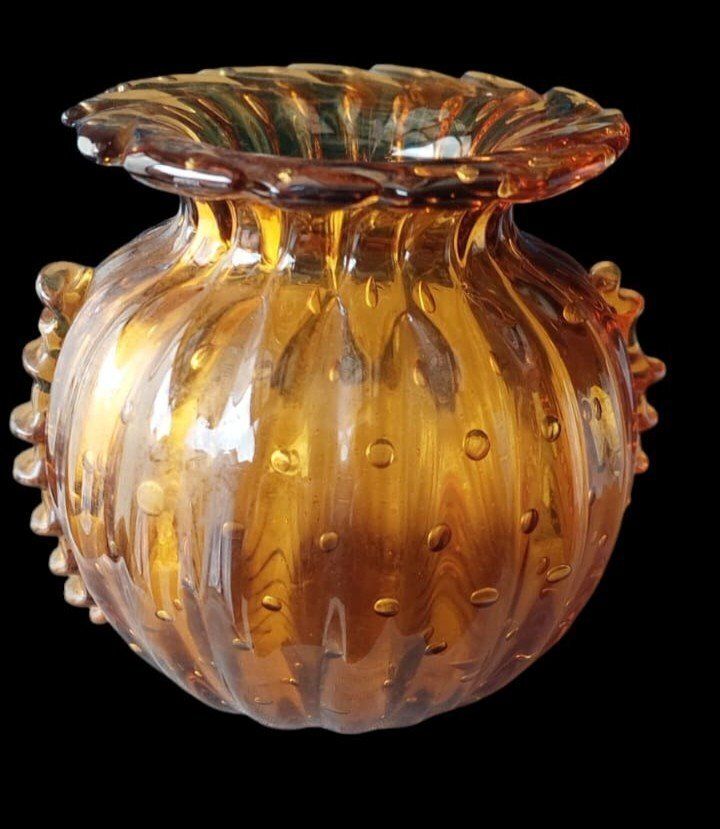 Amber Murano Glass Collectible Vase, Barovier Toso, Venice Italy 1950s