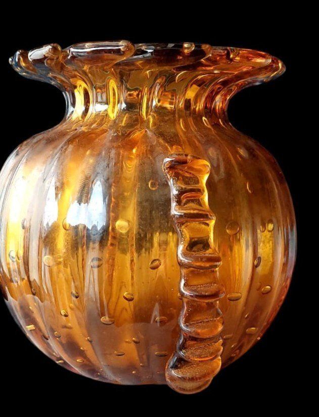 Amber Murano Glass Collectible Vase, Barovier Toso, Venice Italy 1950s photo furniture