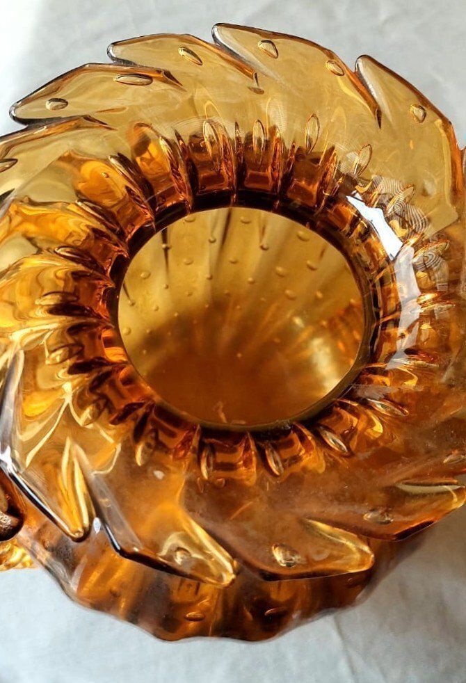 Amber Murano Glass Collectible Vase, Barovier Toso, Venice Italy 1950s photo 268.0