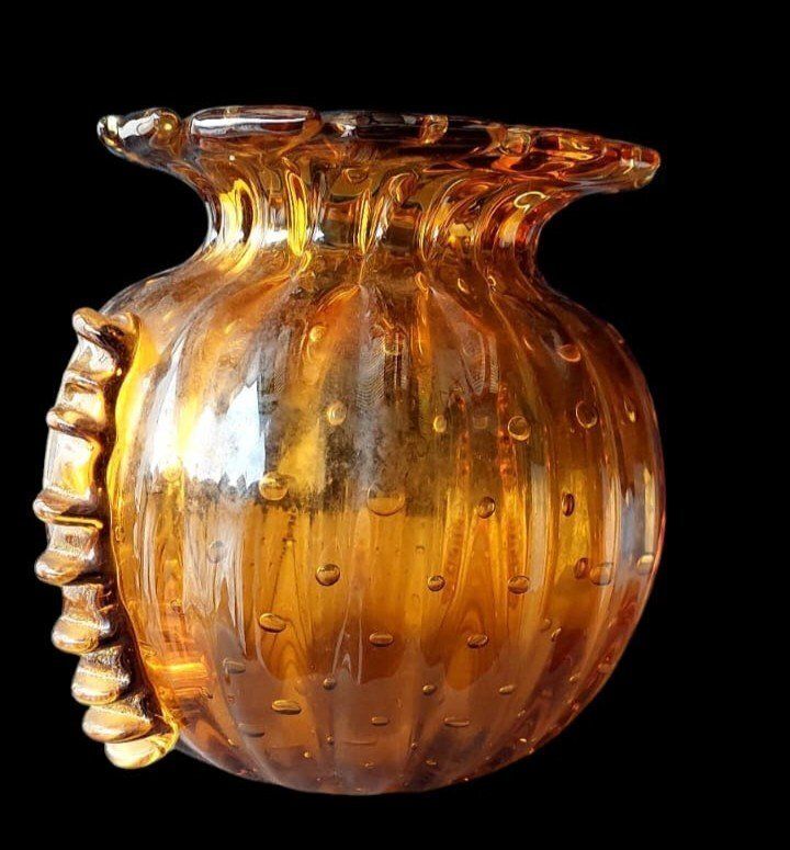 Amber Murano Glass Collectible Vase, Barovier Toso, Venice Italy 1950s photo vintage