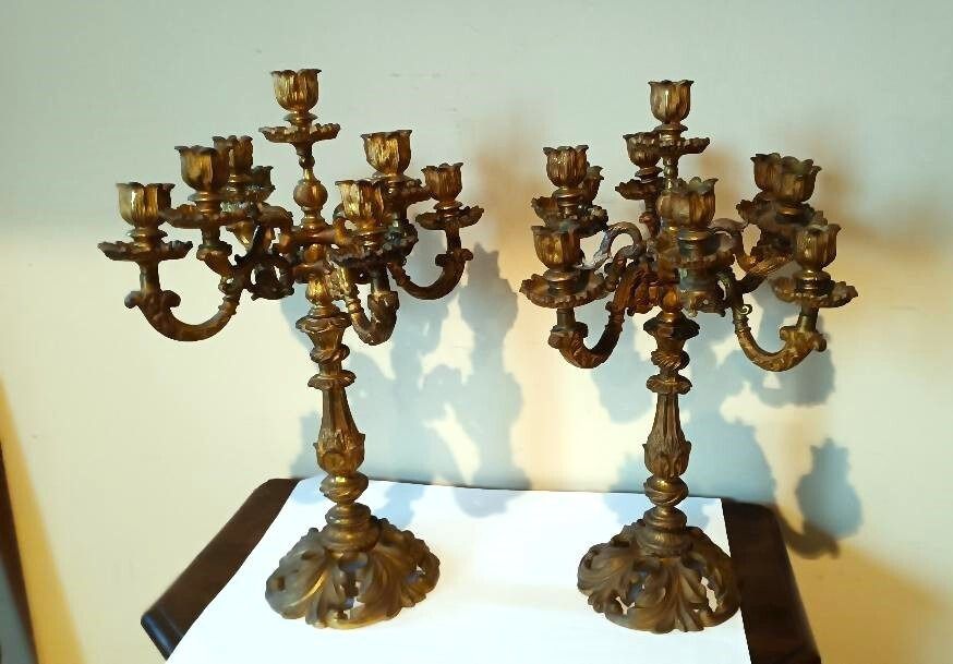Large Pair Of 19th Century Gilded Bronze Candlesticks
