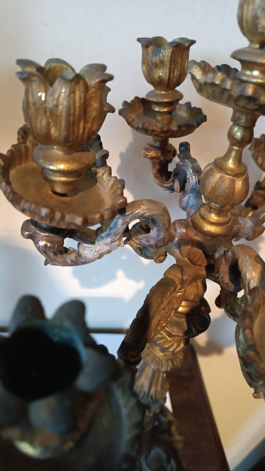 photo for sale Large Pair Of 19th Century Gilded Bronze Candlesticks