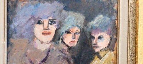 photo for sale Mino Maccari Oil Pressed Cardboard 30x40 Three Female Figures