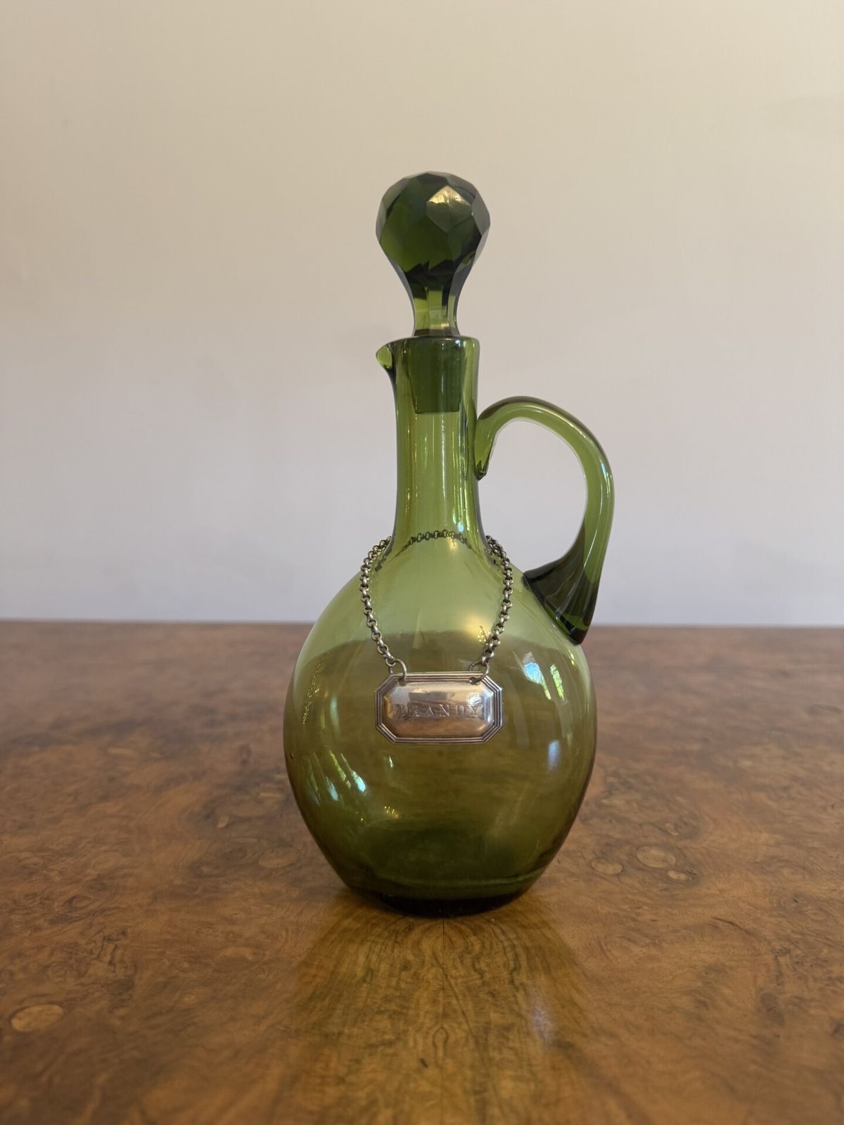 Fine Quality Pair Of Victorian Green Glass Spirit Decanters photo for sale