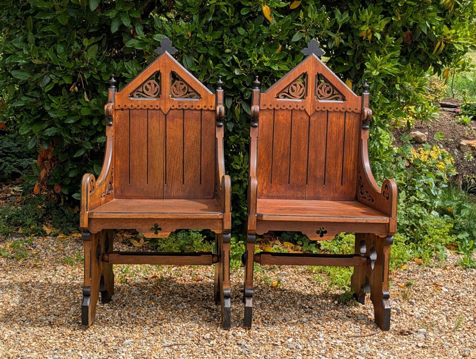 Pair Of Gothic Oak Armchairs 19th Century photo Furniture