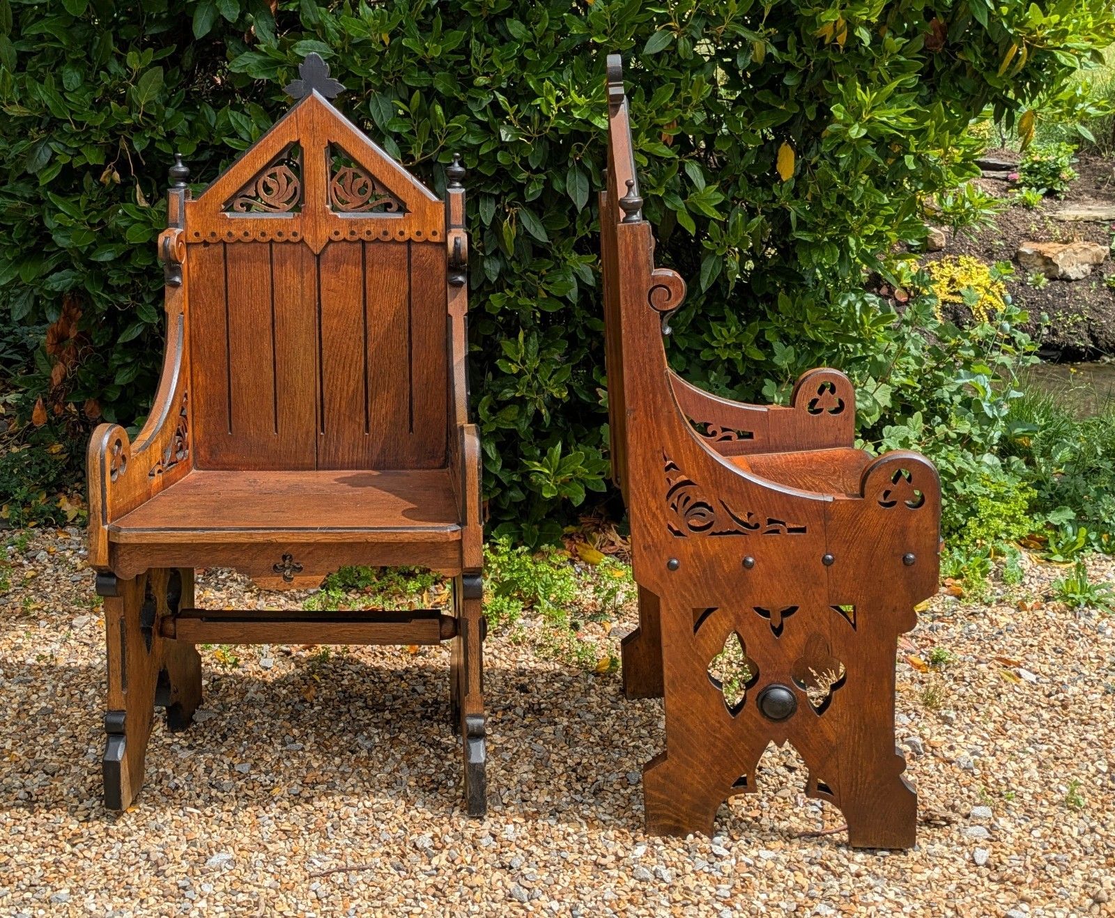 Pair Of Gothic Oak Armchairs 19th Century photo buy