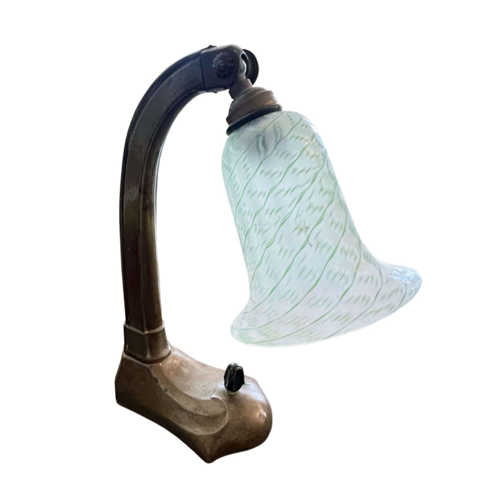 English 1930s Little Bakelit Desk Lamp With Decorative Glass Shade