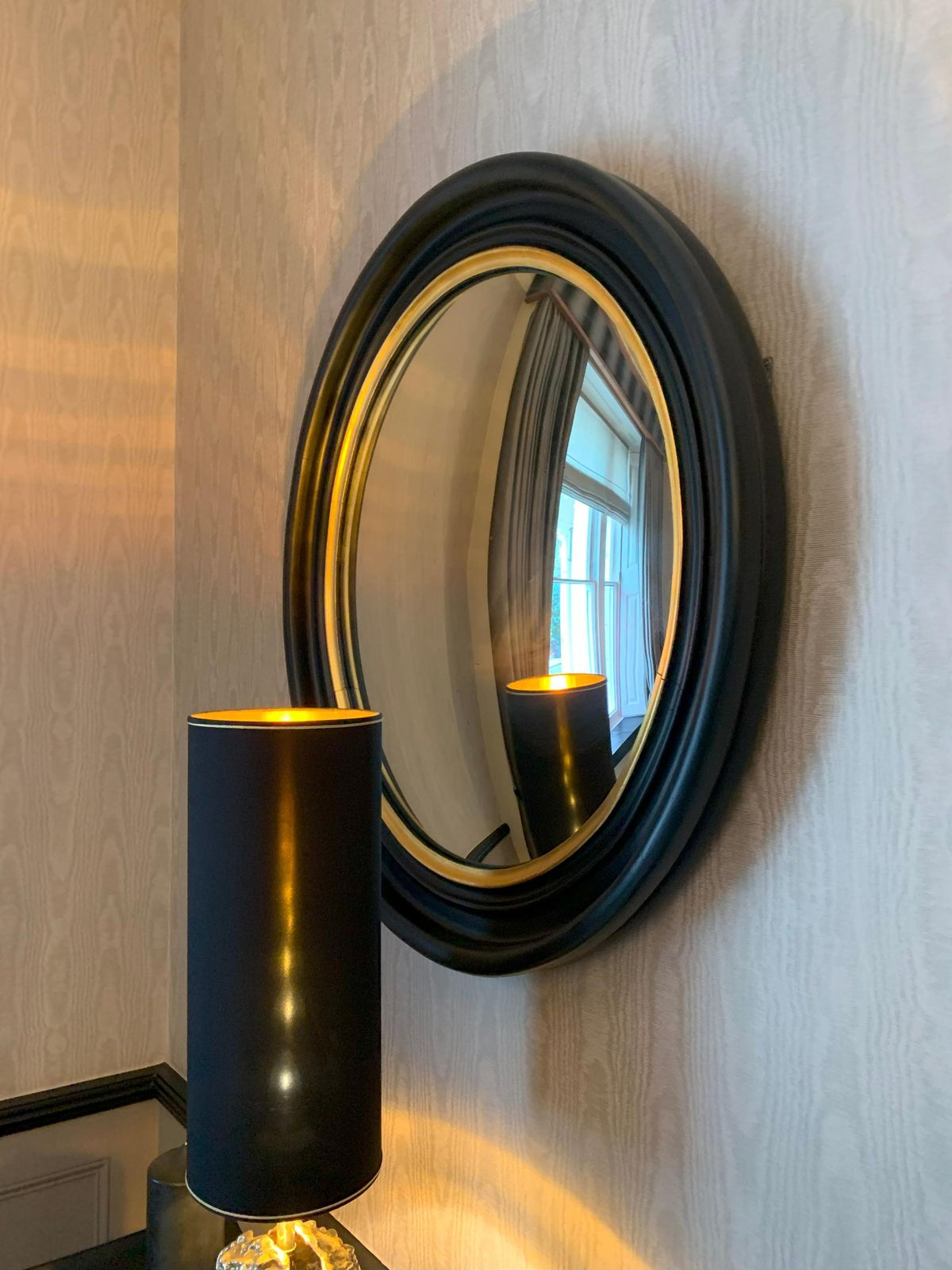 Convex Regency Style Mirrors, Black And Gilt, Pair, England, 1890s photo buy