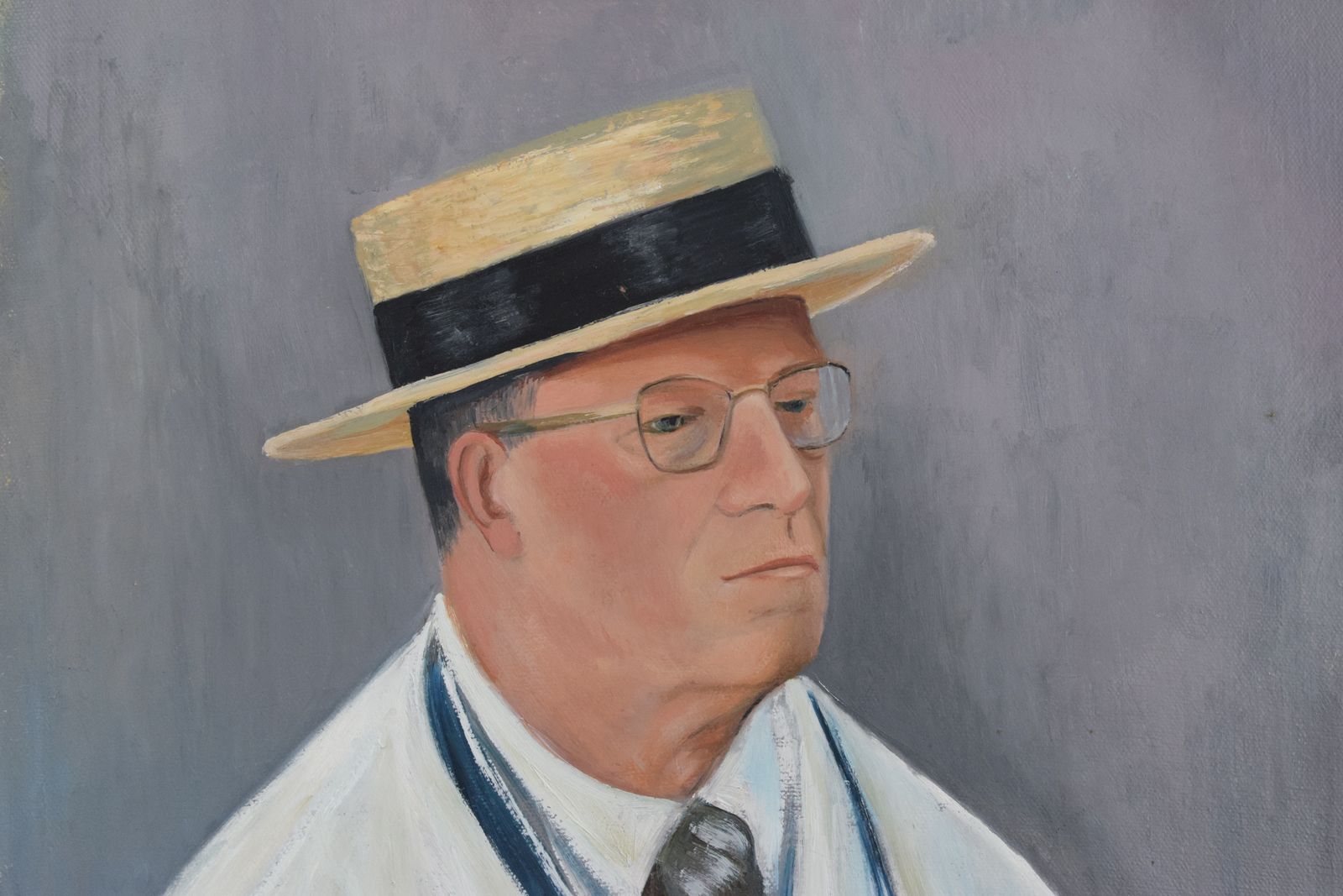 Vintage Original 1960s Oil On Board Portrait Painting Of A Butcher By Cynthia Oliver photo furniture