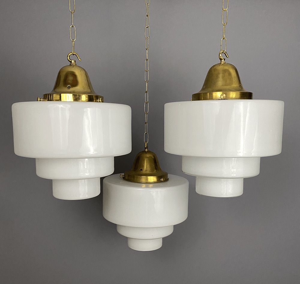 Theo Large Stepped Opaline Pendant Light photo for sale