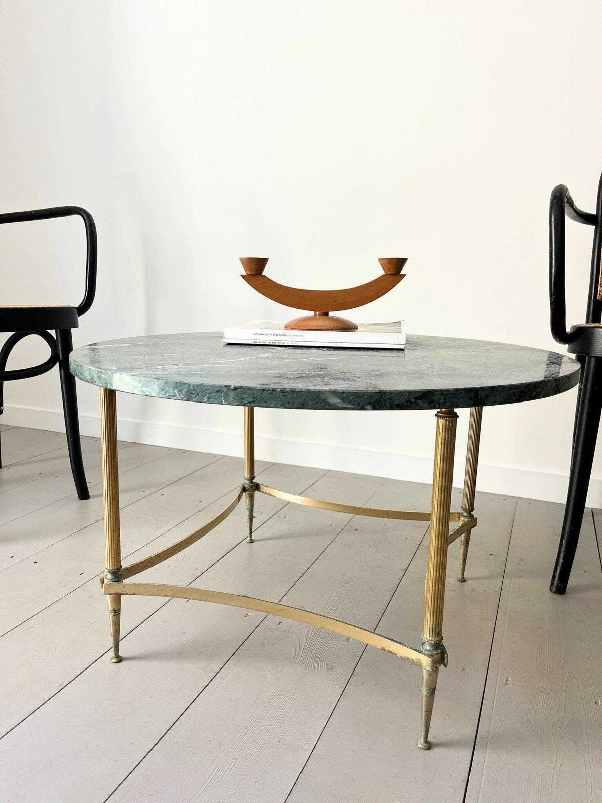 Green Marble Coffee Table Mid Century Italian Circular Side Table With Brassed Legs photo Furniture