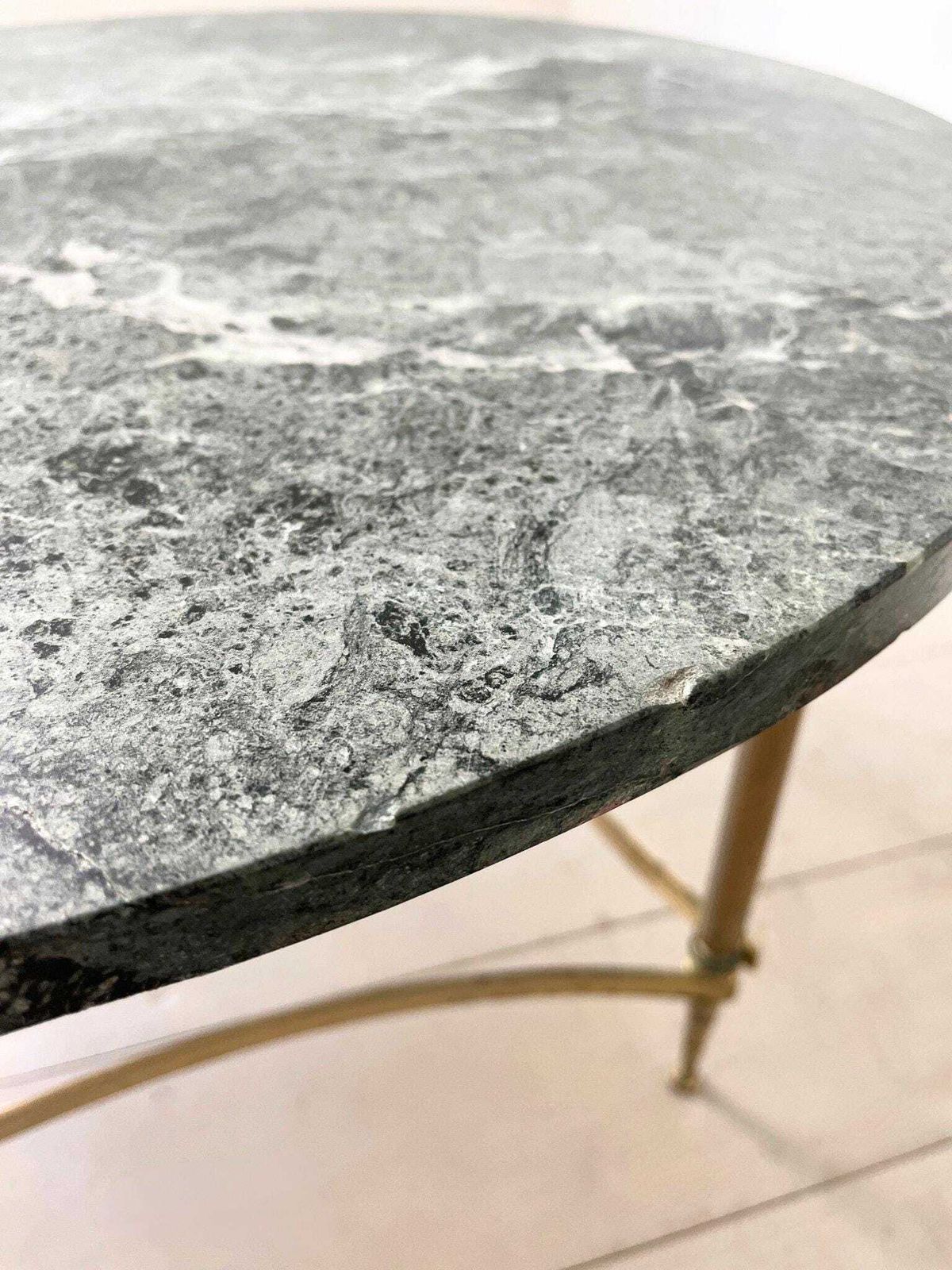 photo furniture Green Marble Coffee Table Mid Century Italian Circular Side Table With Brassed Legs