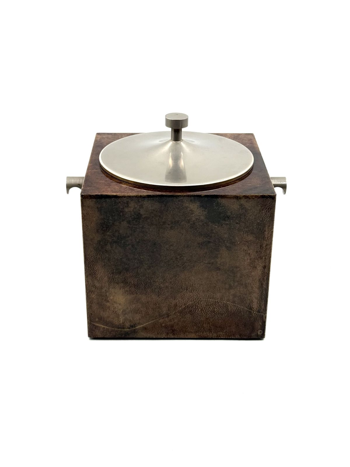 Mid Century Brown Parchment Ice Bucket, Aldo Tura Italy 1950s photo vinterior