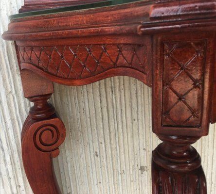 photo vinterior Vintage Rococo Style Italian Console Table In Mahogany With Glass Top, 1960s