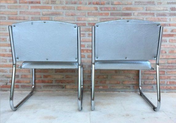 Set Of Italian Art Deco Chairs In Leather, 1960 photo vintage