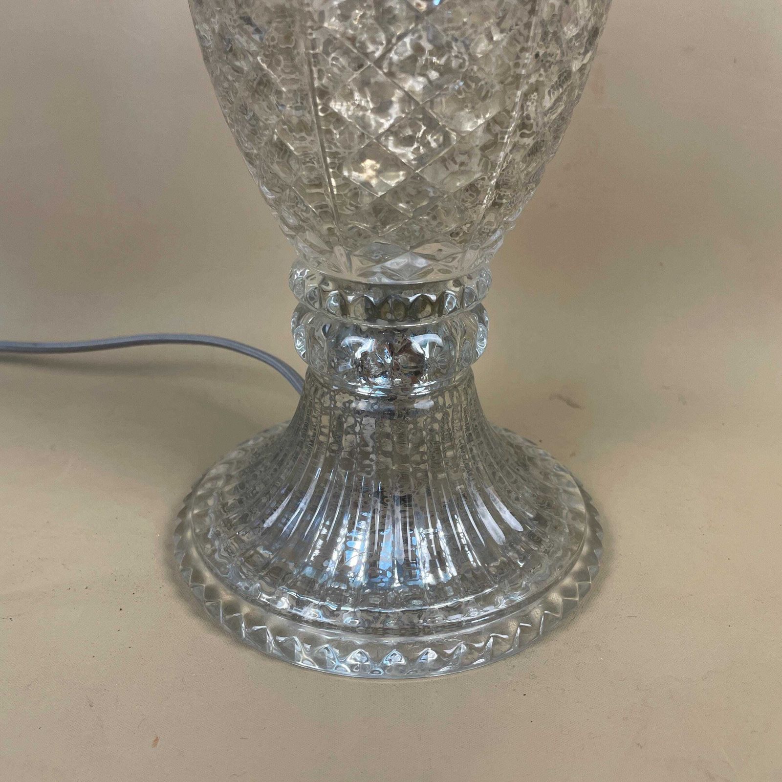 Vintage Glass Lamp Light Bedside Table Desk Vase Medium Interior Clear Silver Speckled Mottled Finish Design Cottage Modern Classic photo furniture