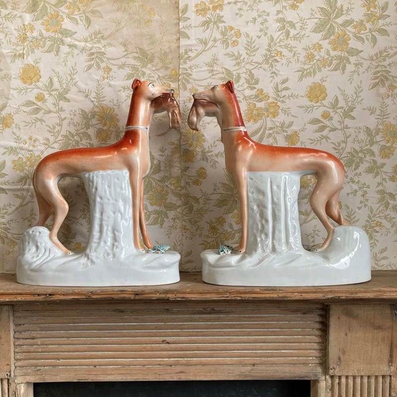Pair Of Staffordshire Pottery Greyhounds photo furniture