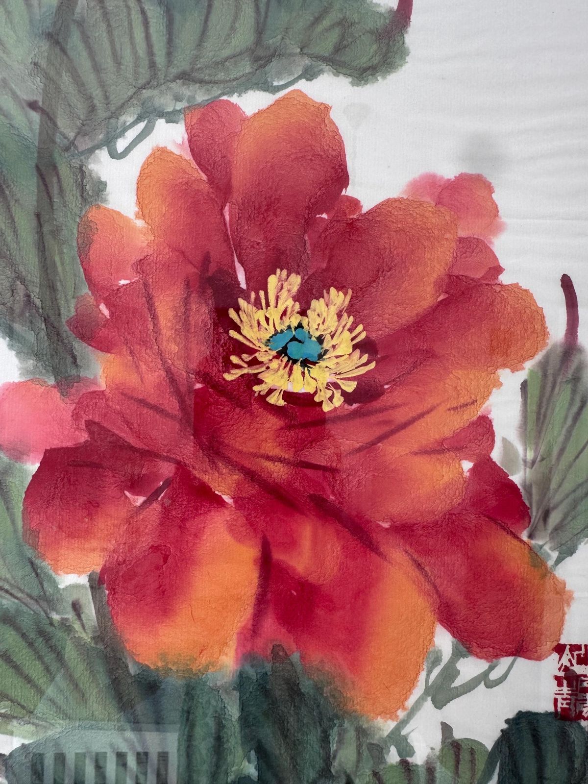 Vintage Chinese Original Watercolour Painting, Framed Floral Watercolour photo 65.0