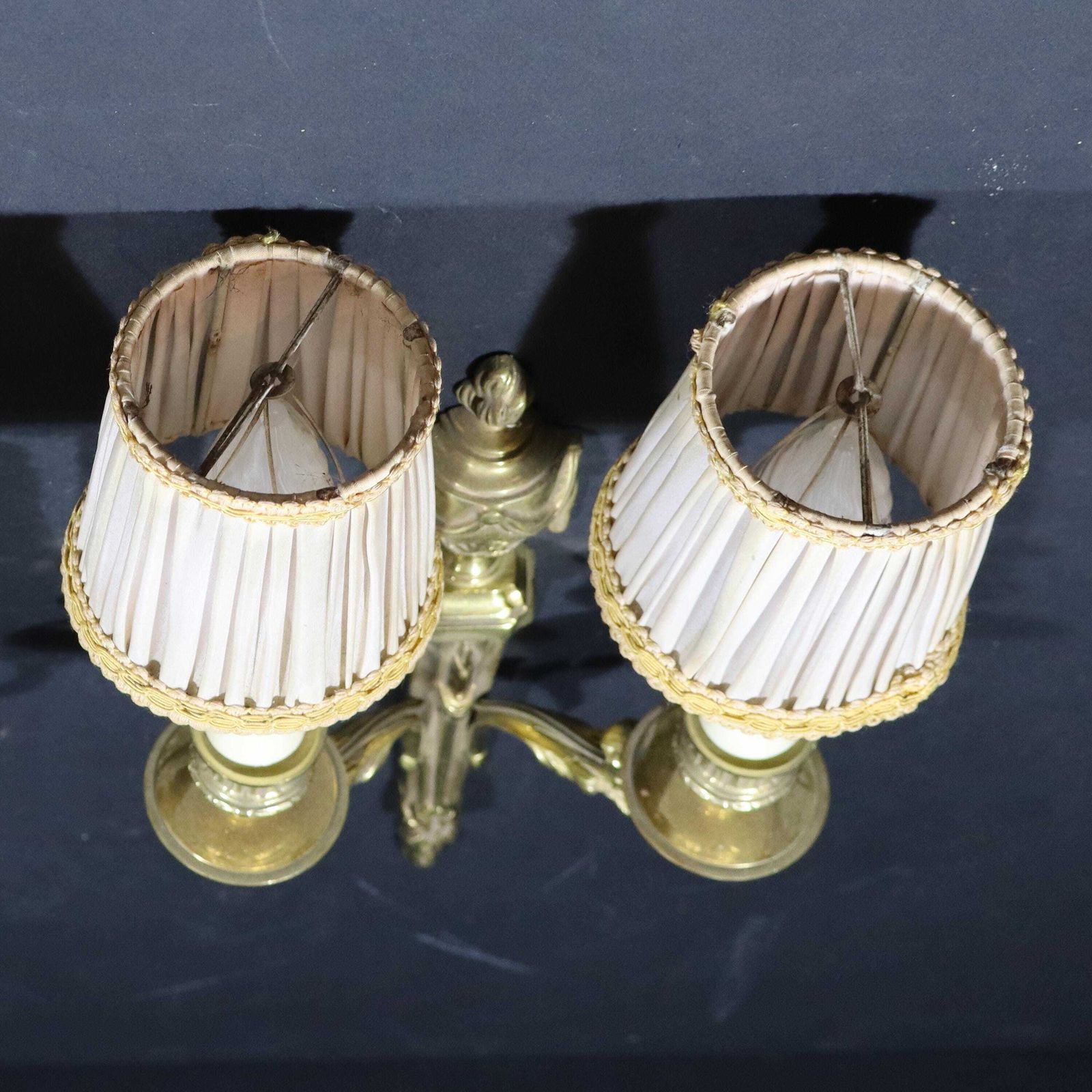 Pair Of French Gilt Bronze Wall Mounted Sconces Louis XV Style Wall Lights With Lampshades photo Lighting