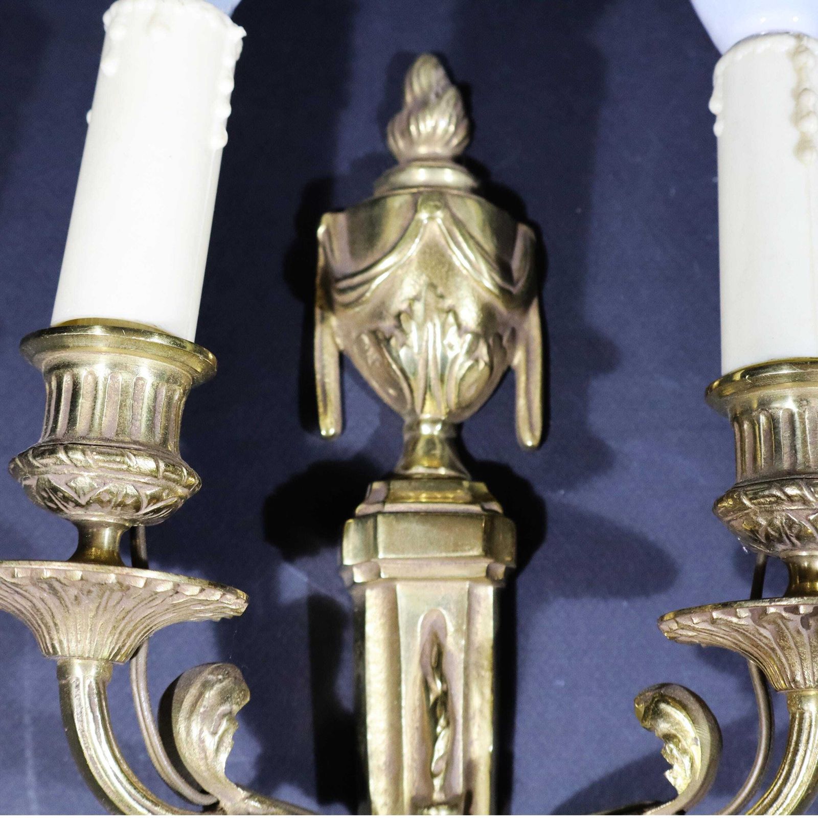 Pair Of French Gilt Bronze Wall Mounted Sconces Louis XV Style Wall Lights With Lampshades photo buy
