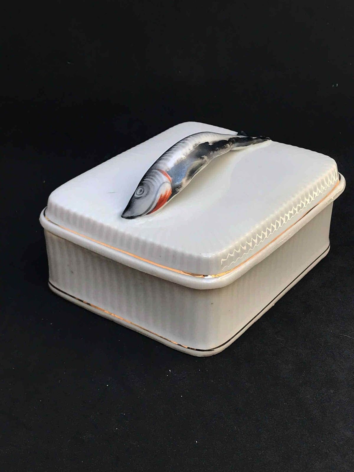 Sardinedoos Vintage Keramiek Oostenrijks – Luxe Sardinedoos Met Visgreep, Botervloot Met Deksel, Kaviaarschaal, Trouwschaal