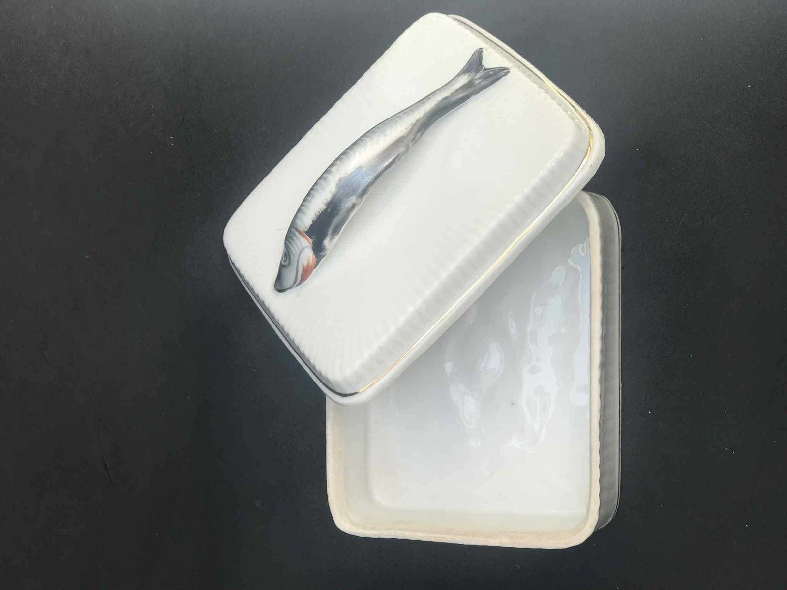 Sardine Box Dish Vintage Ceramic Austrian Luxury Sardine Box With Fish Handle Butter Dish With Lid Caviar Dish Wedding Dish photo 240.0
