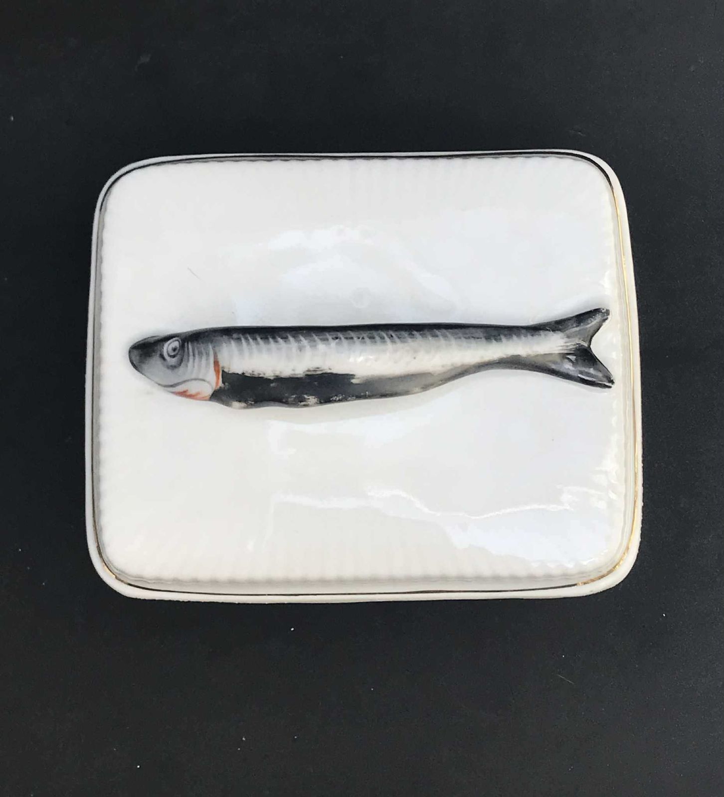 Sardine Box Dish Vintage Ceramic Austrian Luxury Sardine Box With Fish Handle Butter Dish With Lid Caviar Dish Wedding Dish photo vinterior