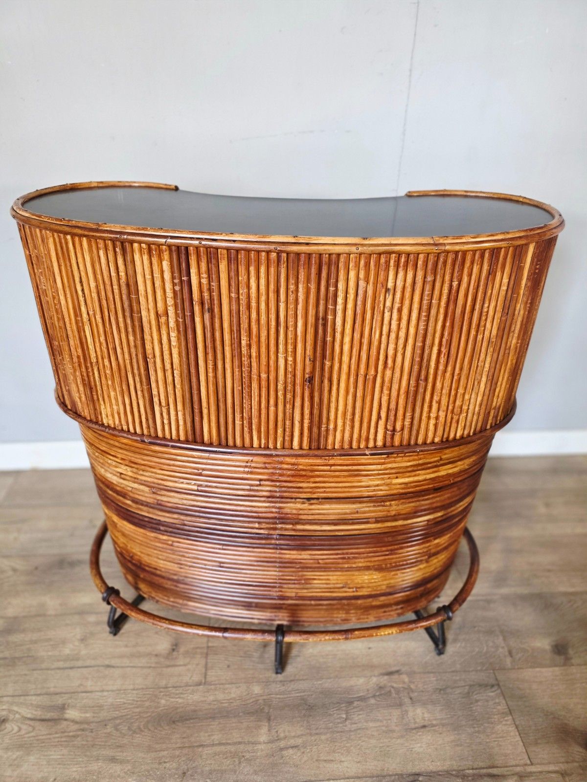 1970 Bamboo Tiki Bar With 2 Bar Stools photo vinterior