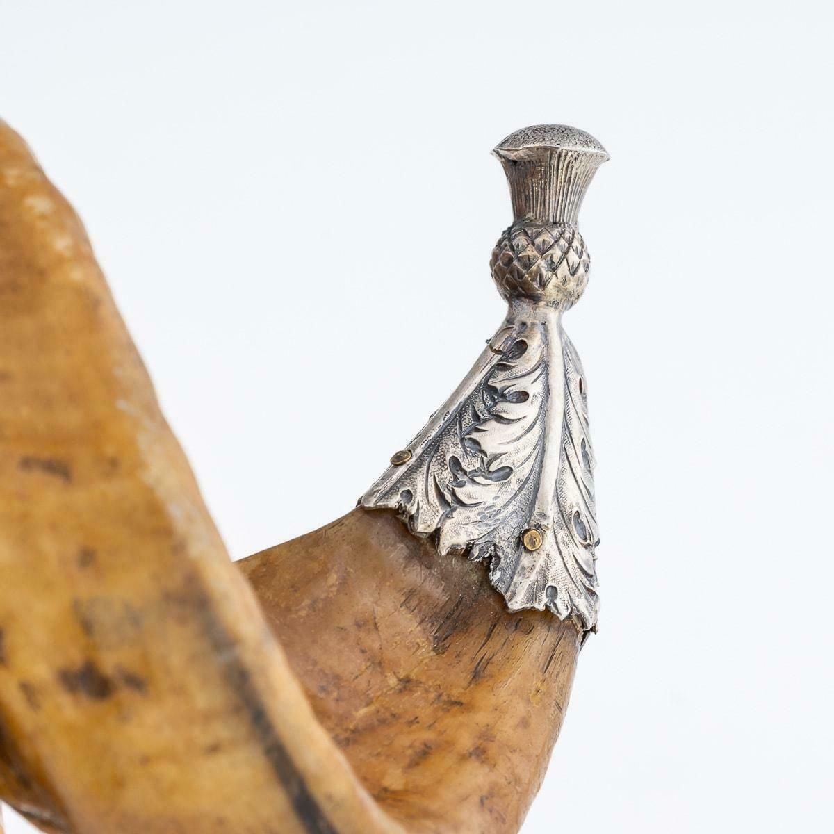 Art Antique 19th Century Victorian Silver Mounted Ram’s Head Snuff Mull C.1874 photo