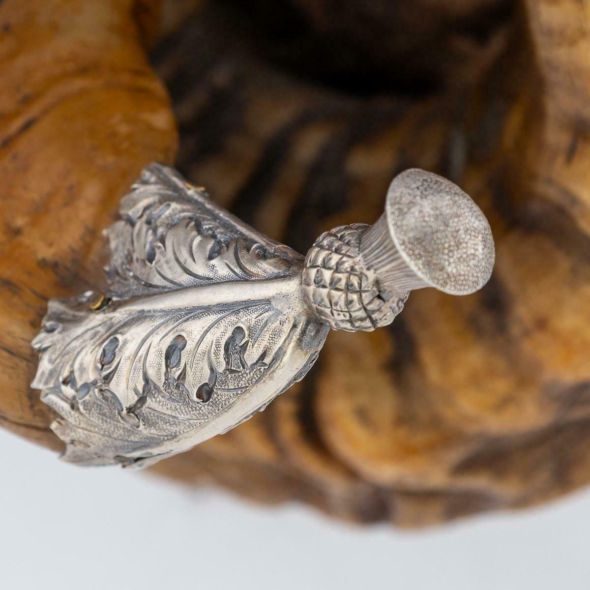 7795.0 Antique 19th Century Victorian Silver Mounted Ram’s Head Snuff Mull C.1874 photo