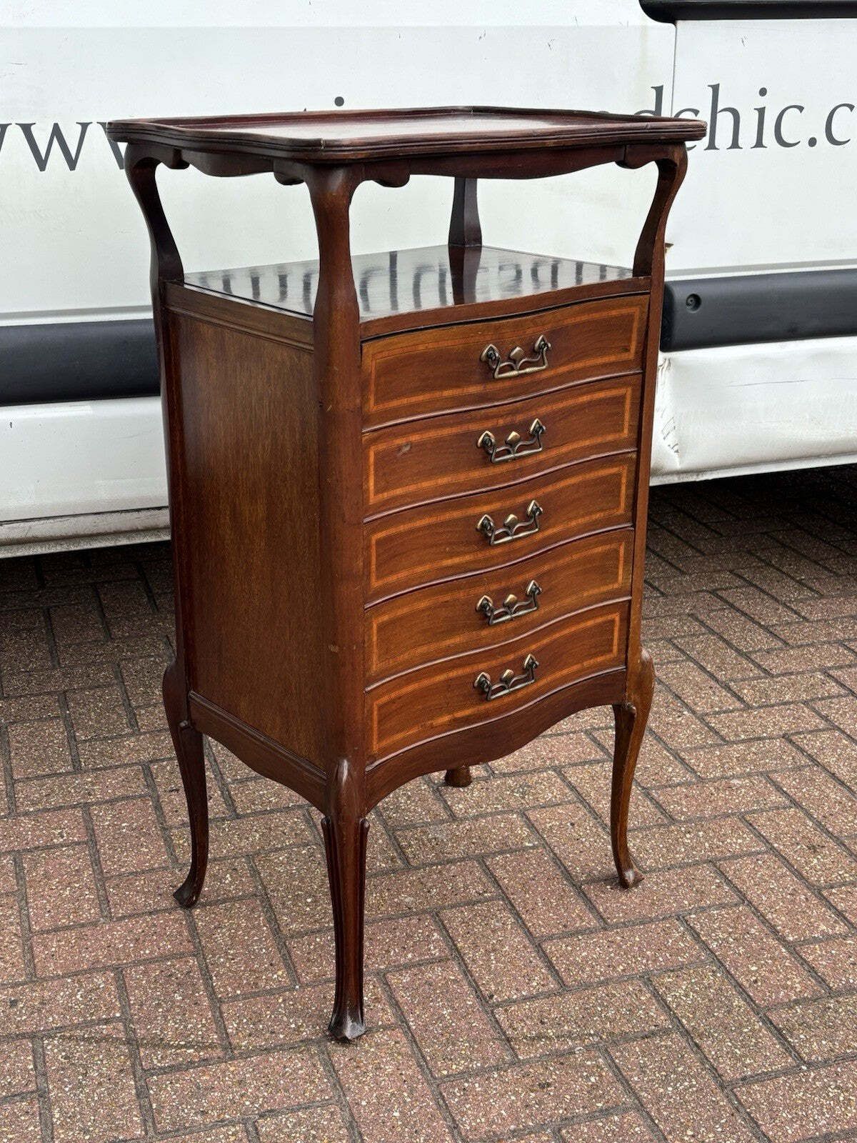 Art Noveau Inlaid Mahogany Set Of Drawers, Tulip Handles. photo vinterior