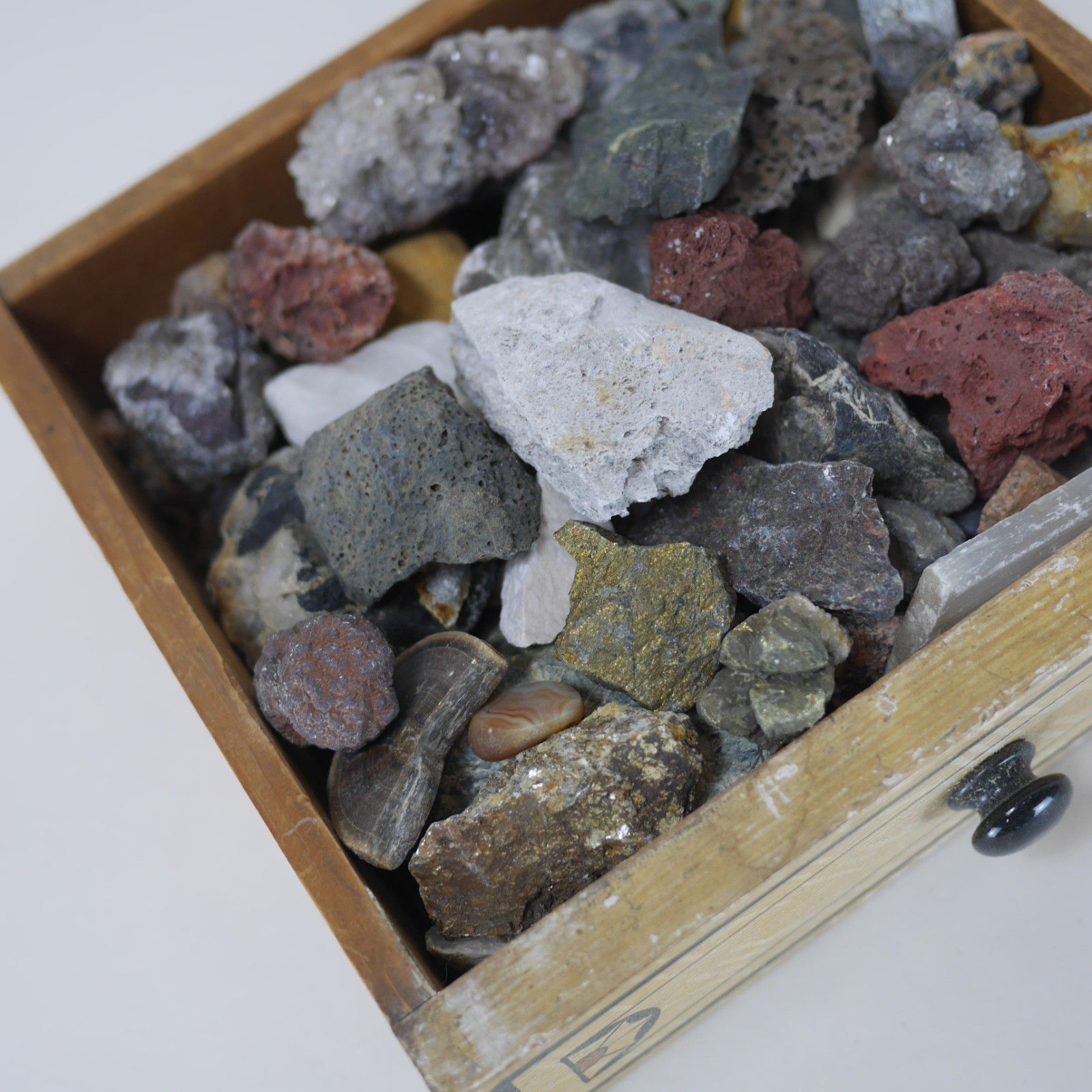 photo for sale Vintage Collection Rocks Geodes Minerals Stones Crystals Wood Drawer #102946