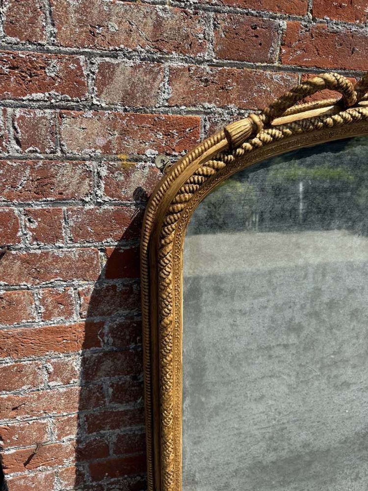 An Exceptional Large Antique English 19th C Arched Top Gilt Rope Twist Overmantle Mirror. photo furniture
