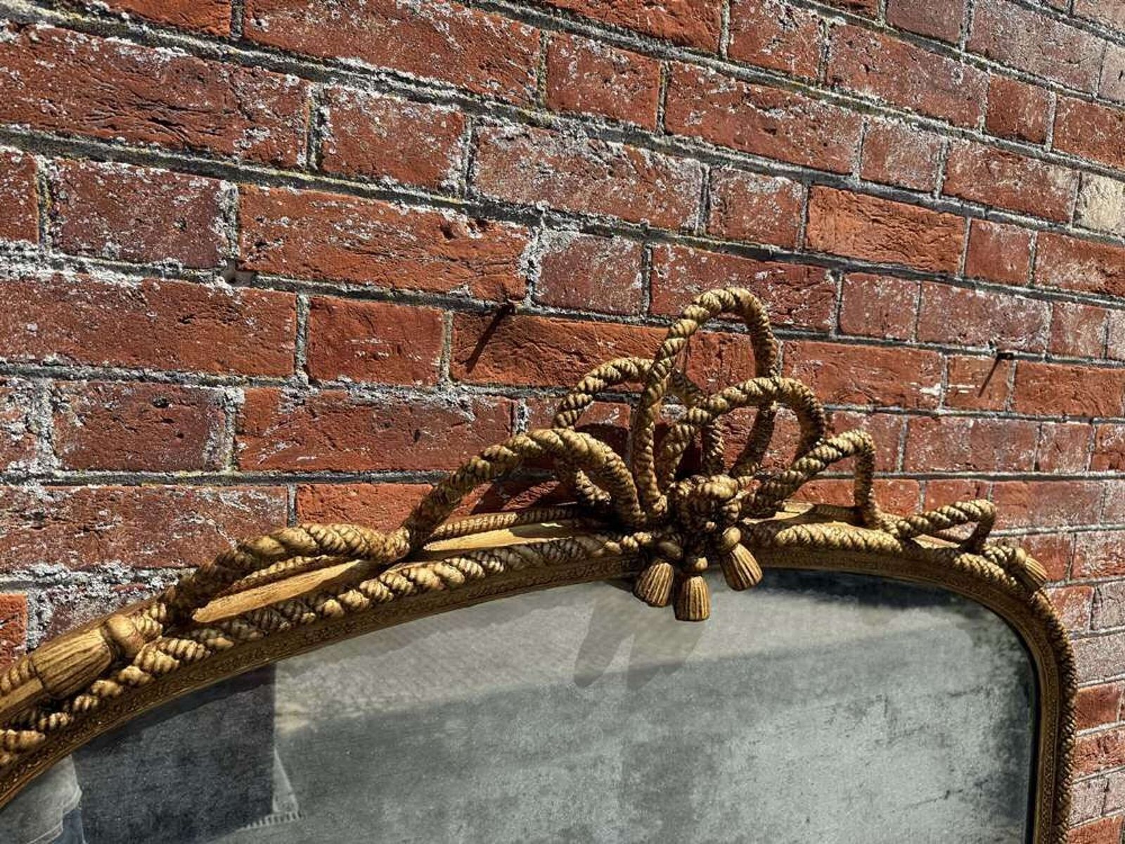 An Exceptional Large Antique English 19th C Arched Top Gilt Rope Twist Overmantle Mirror. photo 2595.0