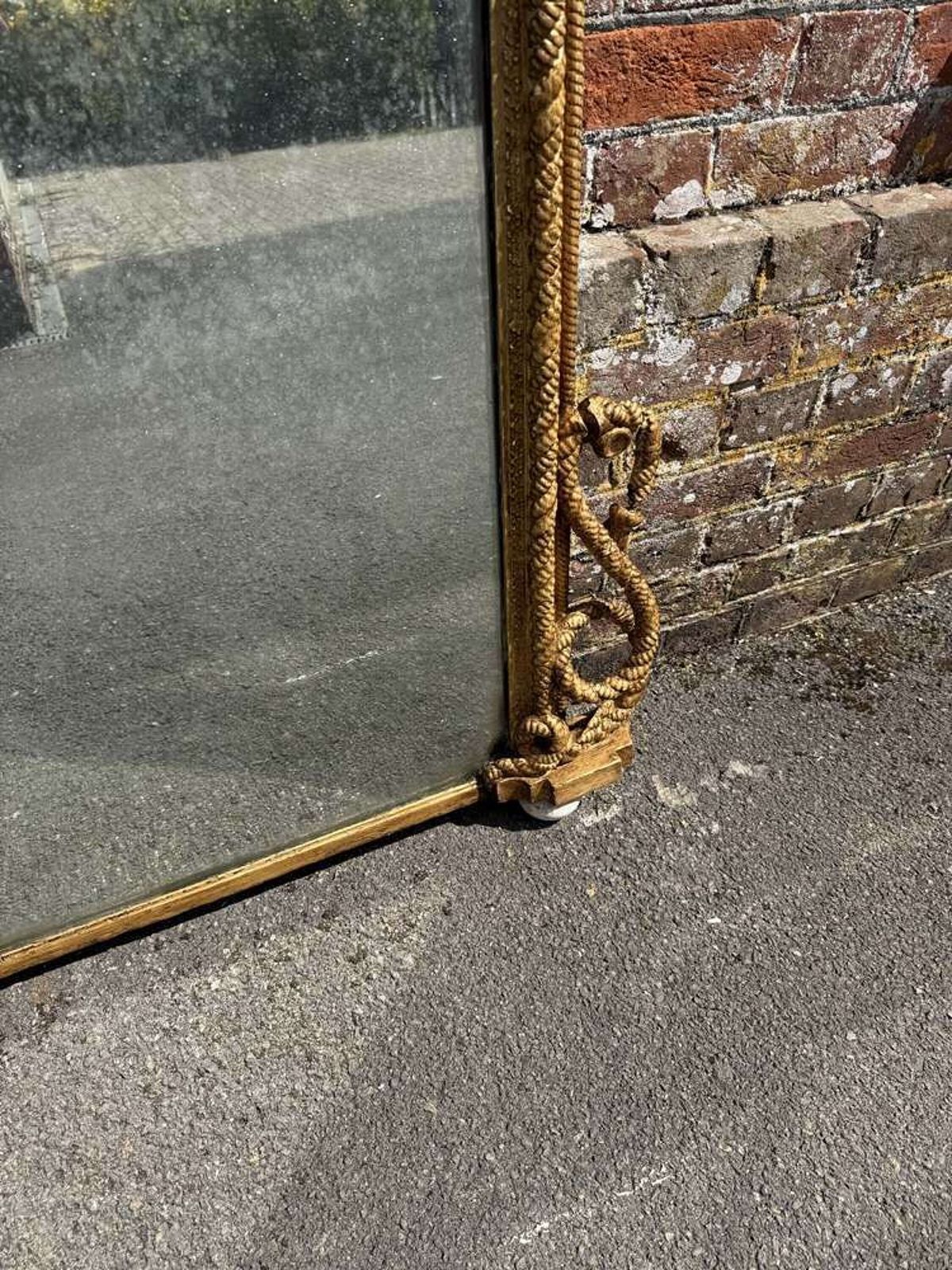 An Exceptional Large Antique English 19th C Arched Top Gilt Rope Twist Overmantle Mirror. photo vintage