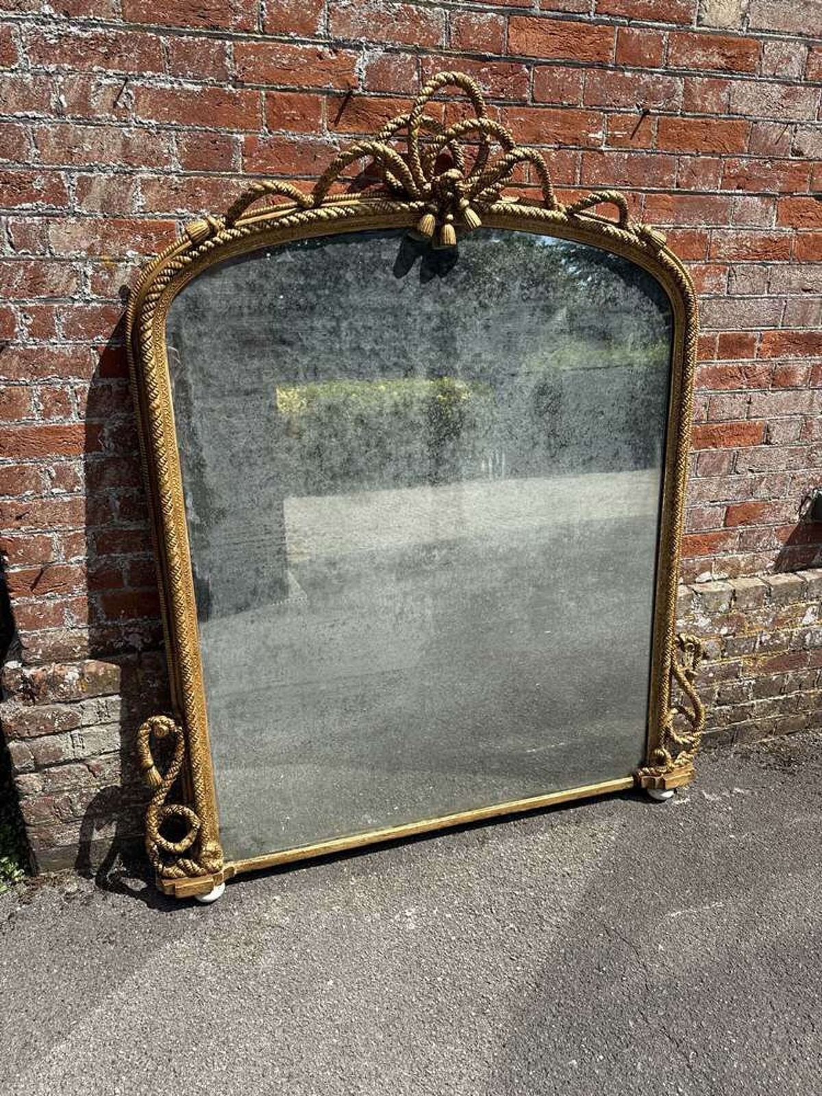 photo furniture An Exceptional Large Antique English 19th C Arched Top Gilt Rope Twist Overmantle Mirror.