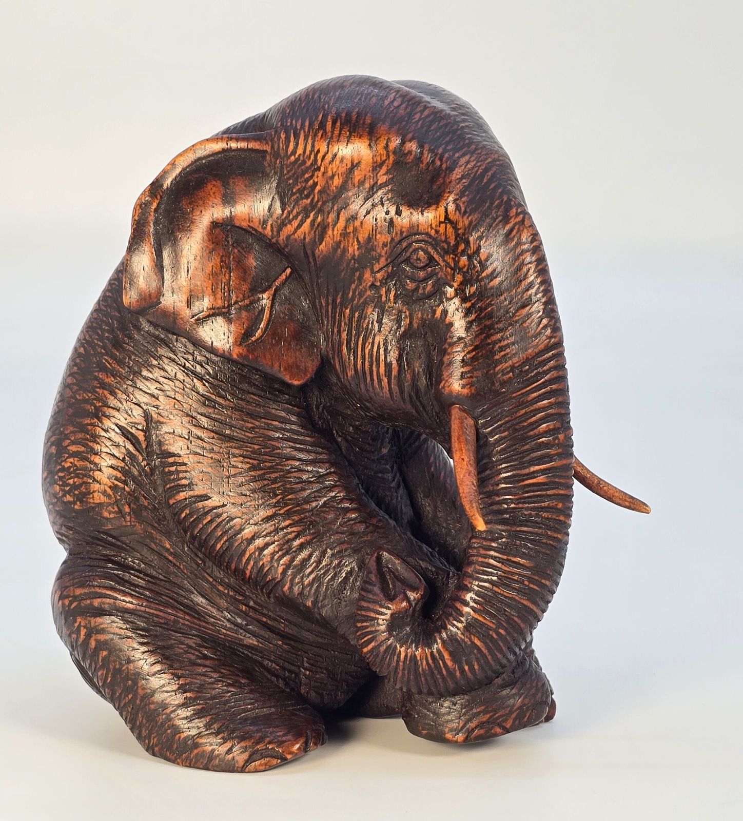 photo for sale Antique Hardwood Study Of A Seated Elephant, Circa 1890