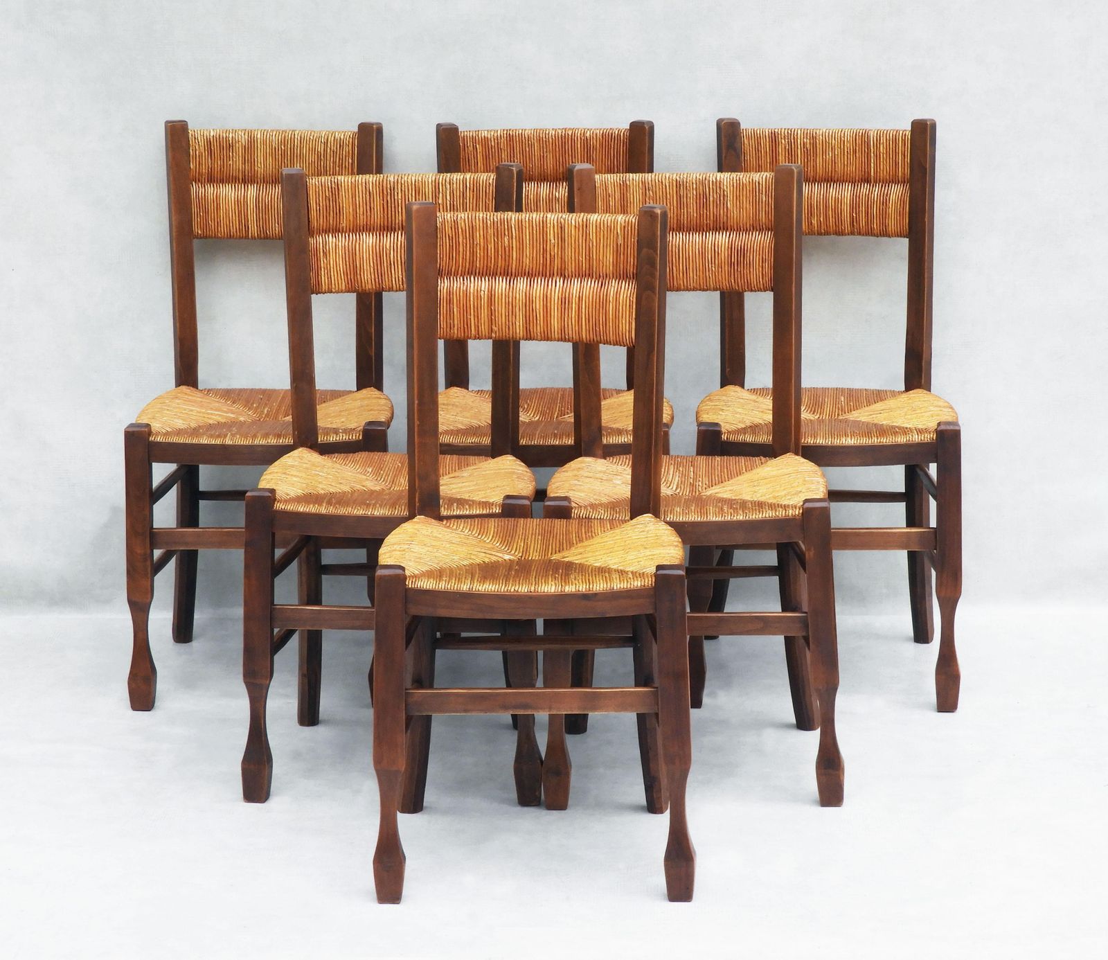 Set Of 6 Provincial French Woven Rush Chairs C1950s photo furniture