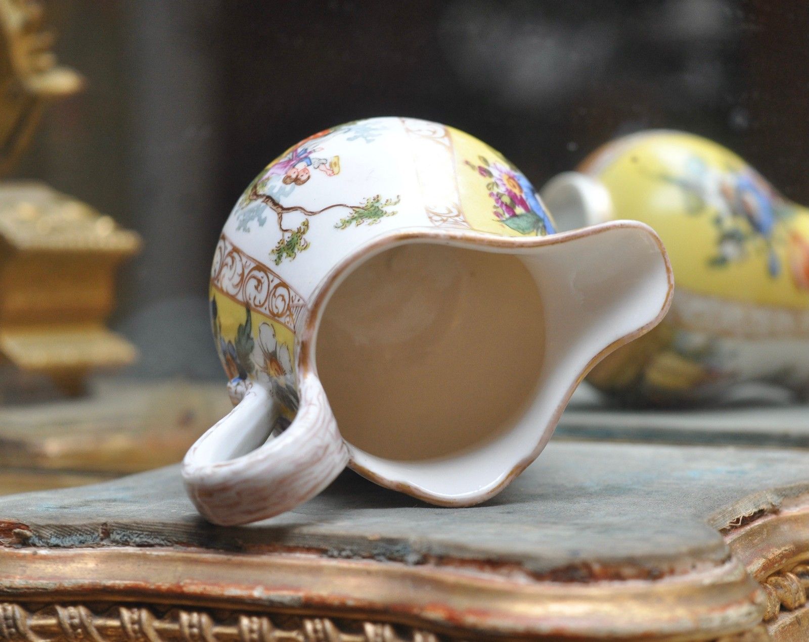 A Superb Little C19th Meissen Cream Jug In Yellow, Hand Painted, Meissen Mark photo 275.0