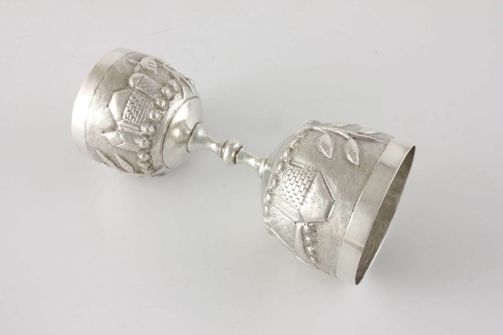 Indian Silver Spirit Drinks Measure. Double Ended Cocktail Bar Jigger. photo vintage