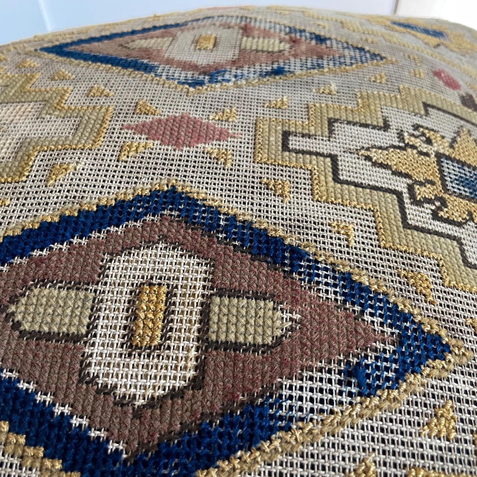 Antique Kilim Carpet Vintage Chair Seat Wooden Wood Vintage Patterned Fabric Nursing Hand Carved Bobble Legs Old Accent Slipper Handmade photo buy